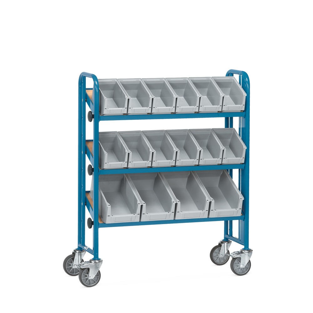 Produktabbildung: fetra® Montagewagen mit Sichtlagerkästen, 3 Etagen, einseitig