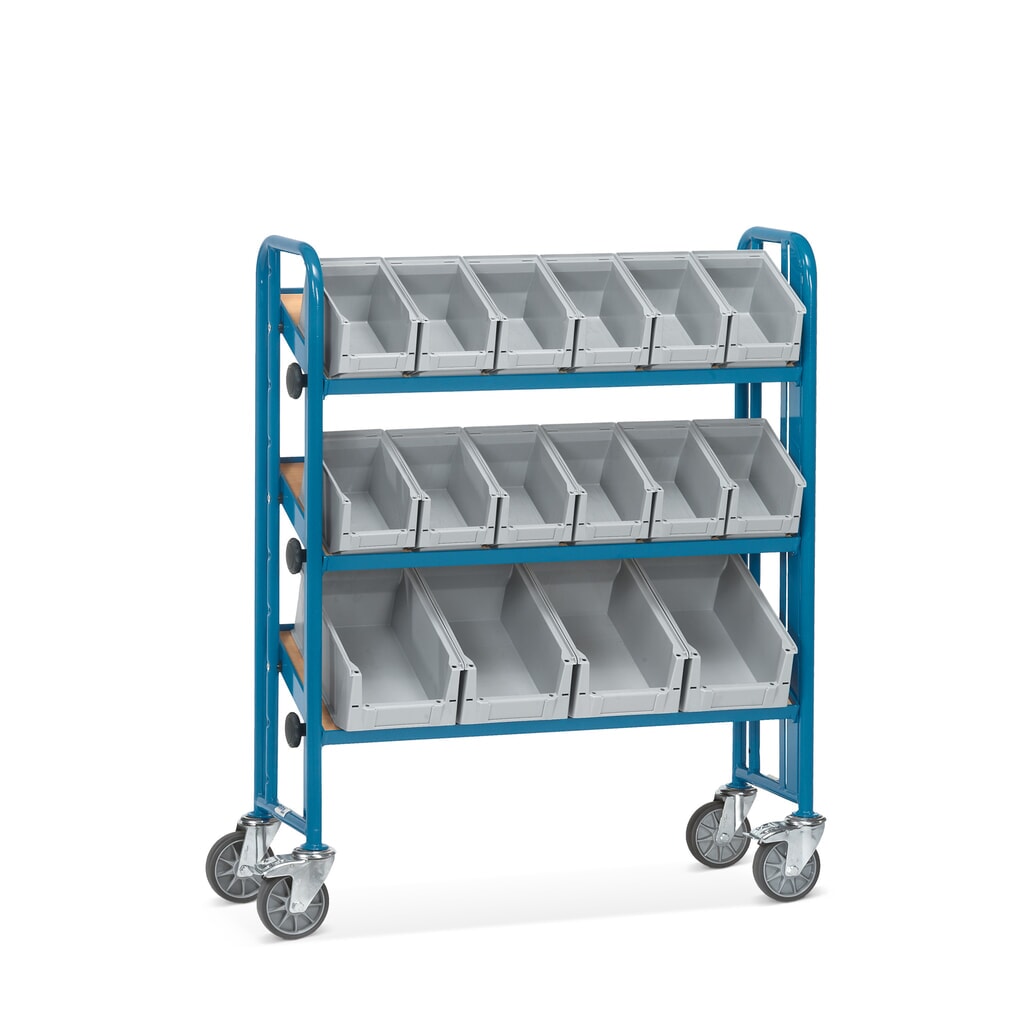 Produktabbildung: fetra® Montagewagen mit Sichtlagerkästen, 3 Etagen, einseitig