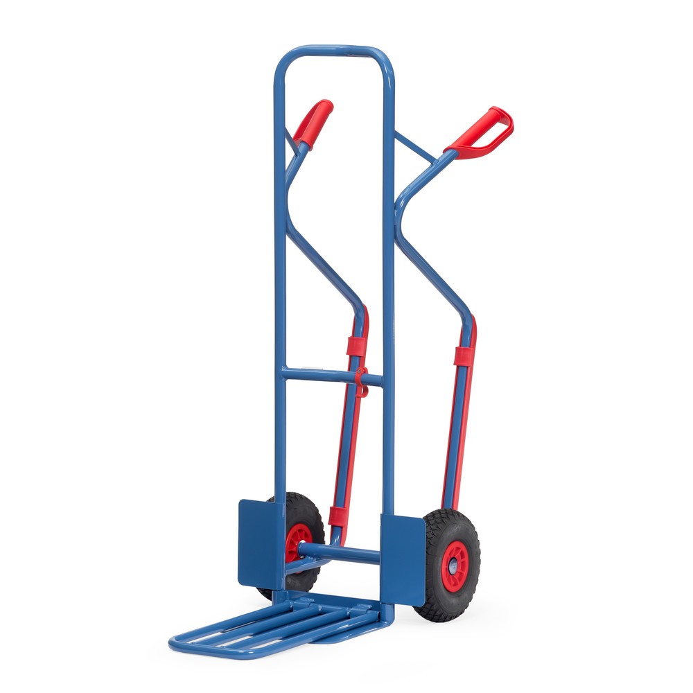Produktabbildung: fetra® Paketkarre, mit Klappschaufel + Gleitkufen, TK 300 kg, Schaufel BxT 320 x 250 mm, PU-Bereifung