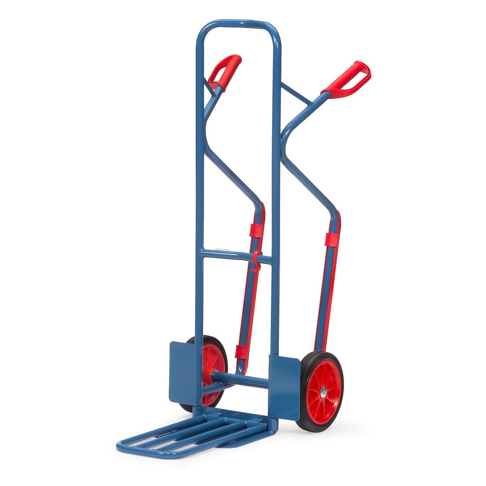 Produktabbildung: fetra® Paketkarre, mit Klappschaufel + Gleitkufen, TK 300 kg, Schaufel BxT 320 x 250 mm, Vollgummi-Bereifung