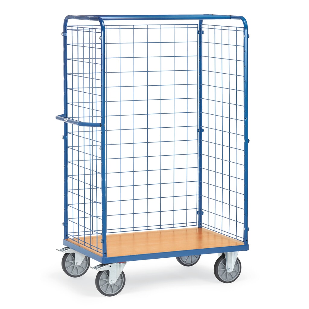 fetra® Paketwagen, 3-seitig mit Gitterwand, Ladefläche BxT 1.000 x 700 mm, Höhe 1.800 mm Produktabbildung: fetra® Paketwagen, 3-seitig mit Gitterwand, Ladefläche BxT 1.000 x 700 mm, Höhe 1.800 mm