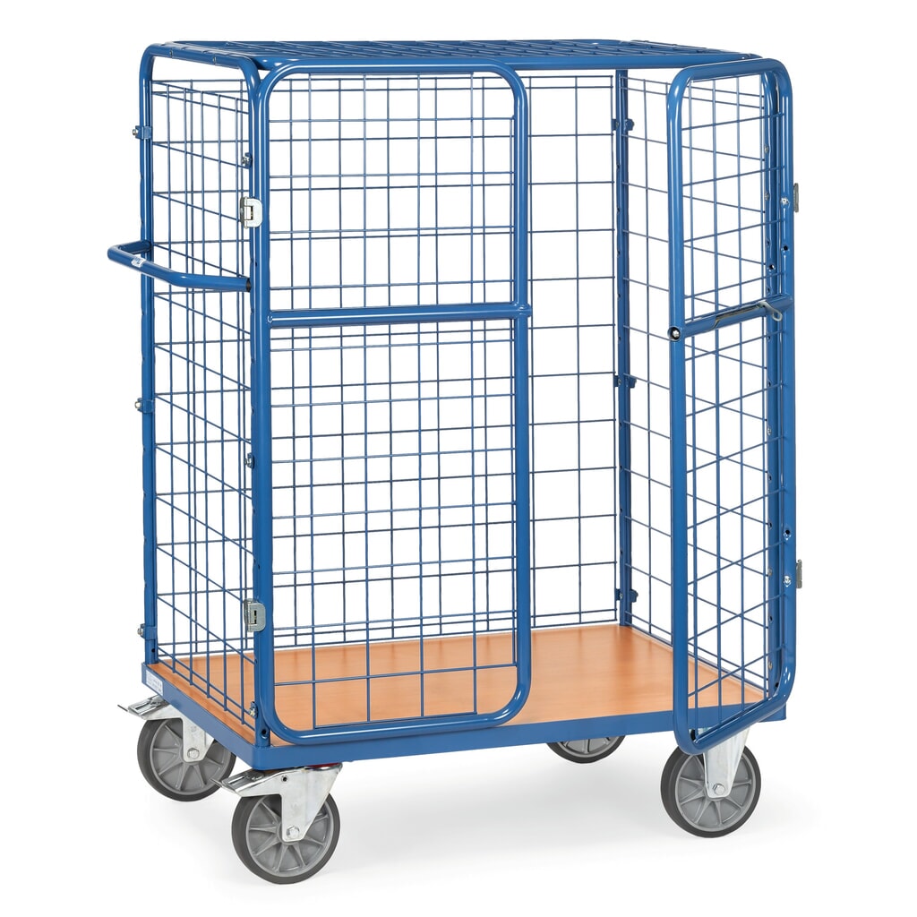 Produktabbildung: fetra® Paketwagen, Tragkraft 600 kg, Ladefläche BxT 1.000 x 600 mm, Höhe 1.552 mm, mit Dach