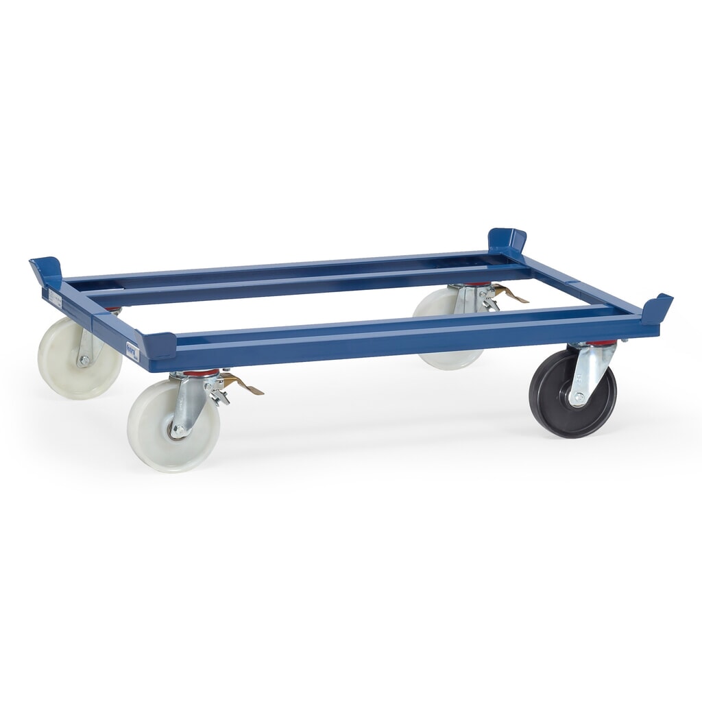 Produktabbildung: fetra® Paletten-Fahrgestell, Polyamid-Räder, 1 elektr. leitfähig, Tragkraft 1.050 kg, à 1.210 x 810 mm, brillantblau