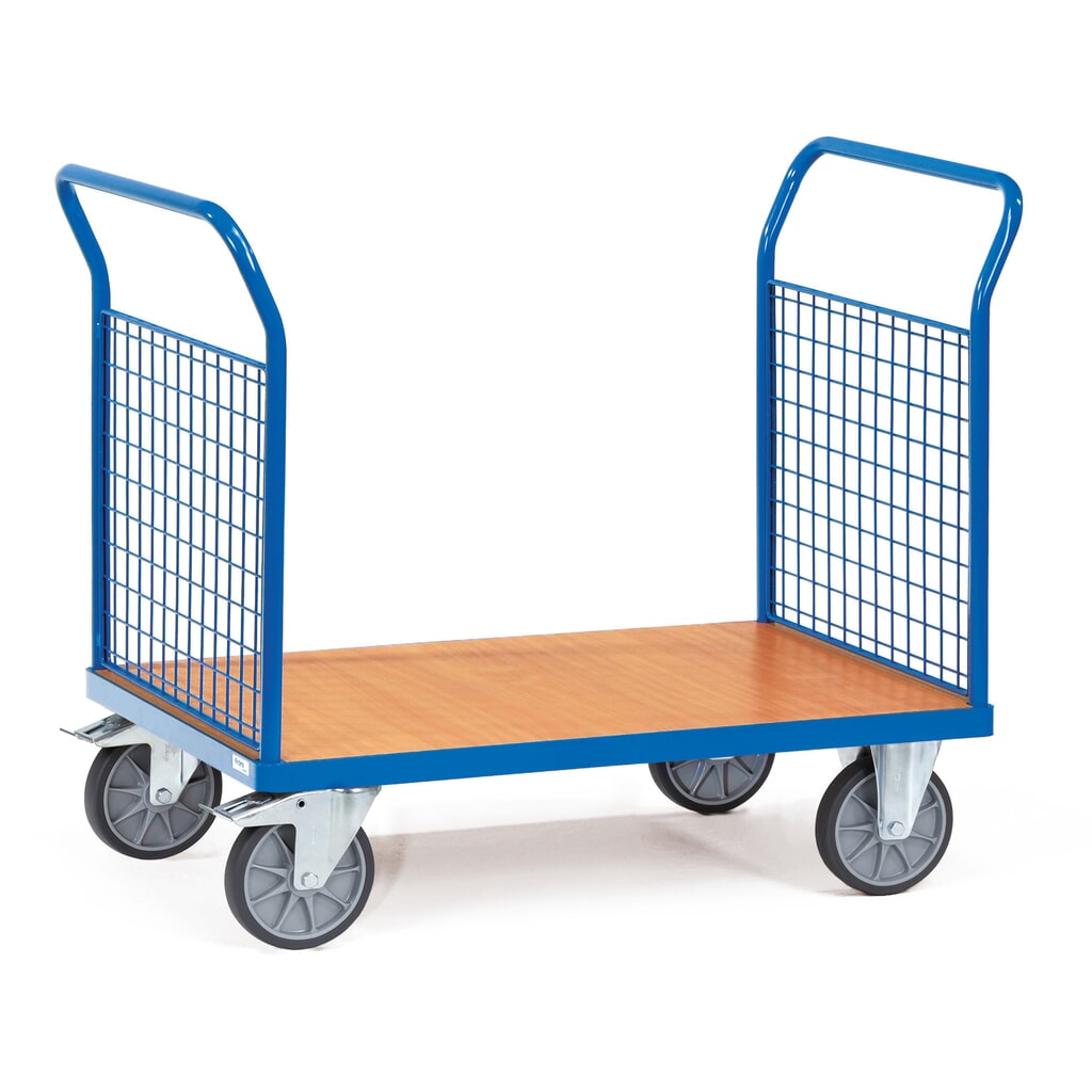 fetra® Plattformwagen, 2-seitig mit Gitterwänden, Ladefläche BxT 500 x 850 mm Produktabbildung: fetra® Plattformwagen, 2-seitig mit Gitterwänden, Ladefläche BxT 500 x 850 mm