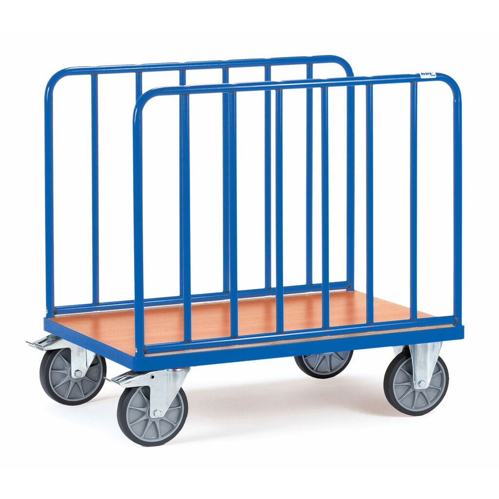 Produktabbildung: fetra® Plattformwagen, 2-seitig mit vertikalen Rohrstreben, Ladefläche BxT 600 x 1.000 mm