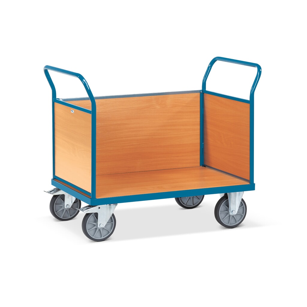 fetra® Plattformwagen, 3-seitig mit Holzwänden, Ladefläche BxT 500 x 850 mm Produktabbildung: fetra® Plattformwagen, 3-seitig mit Holzwänden, Ladefläche BxT 500 x 850 mm