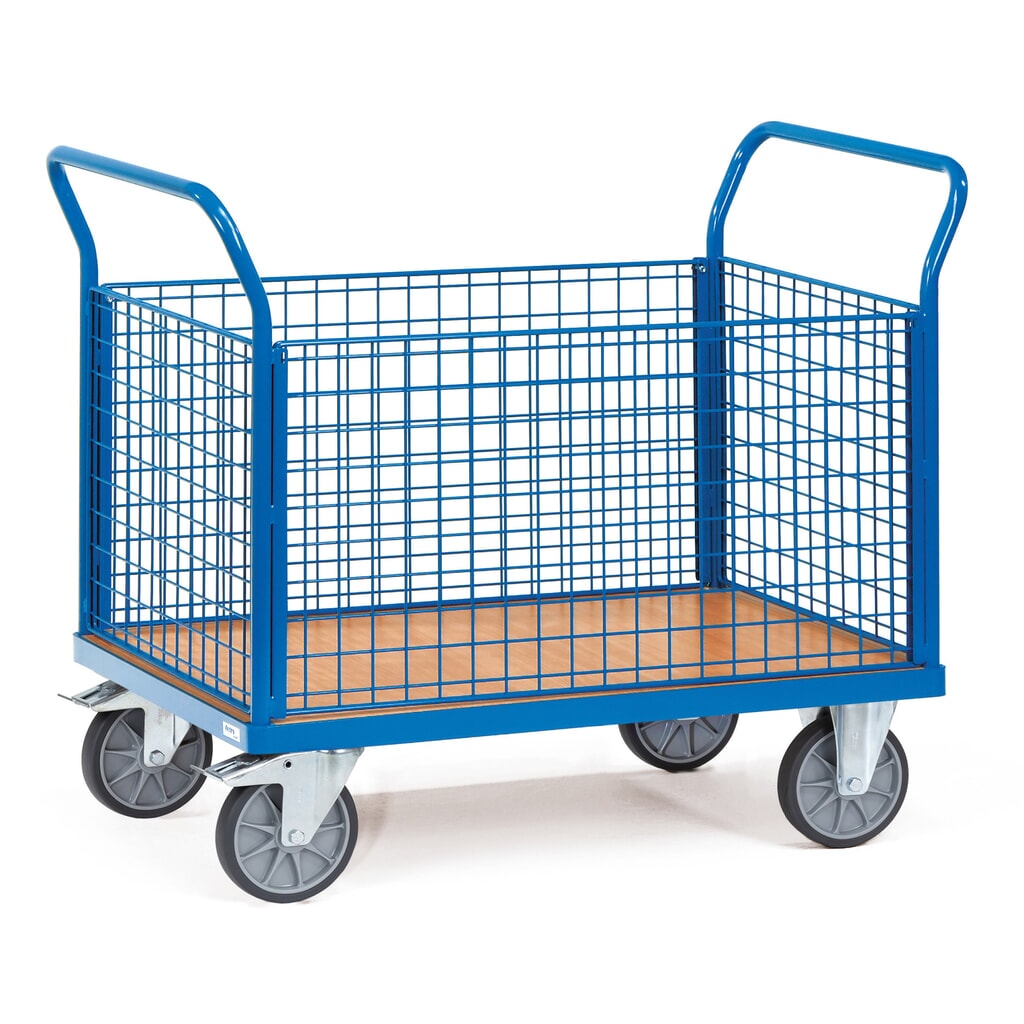 fetra® Plattformwagen, 4-seitig mit Gitterwänden, Ladefläche BxT 500 x 850 mm Produktabbildung: fetra® Plattformwagen, 4-seitig mit Gitterwänden, Ladefläche BxT 500 x 850 mm