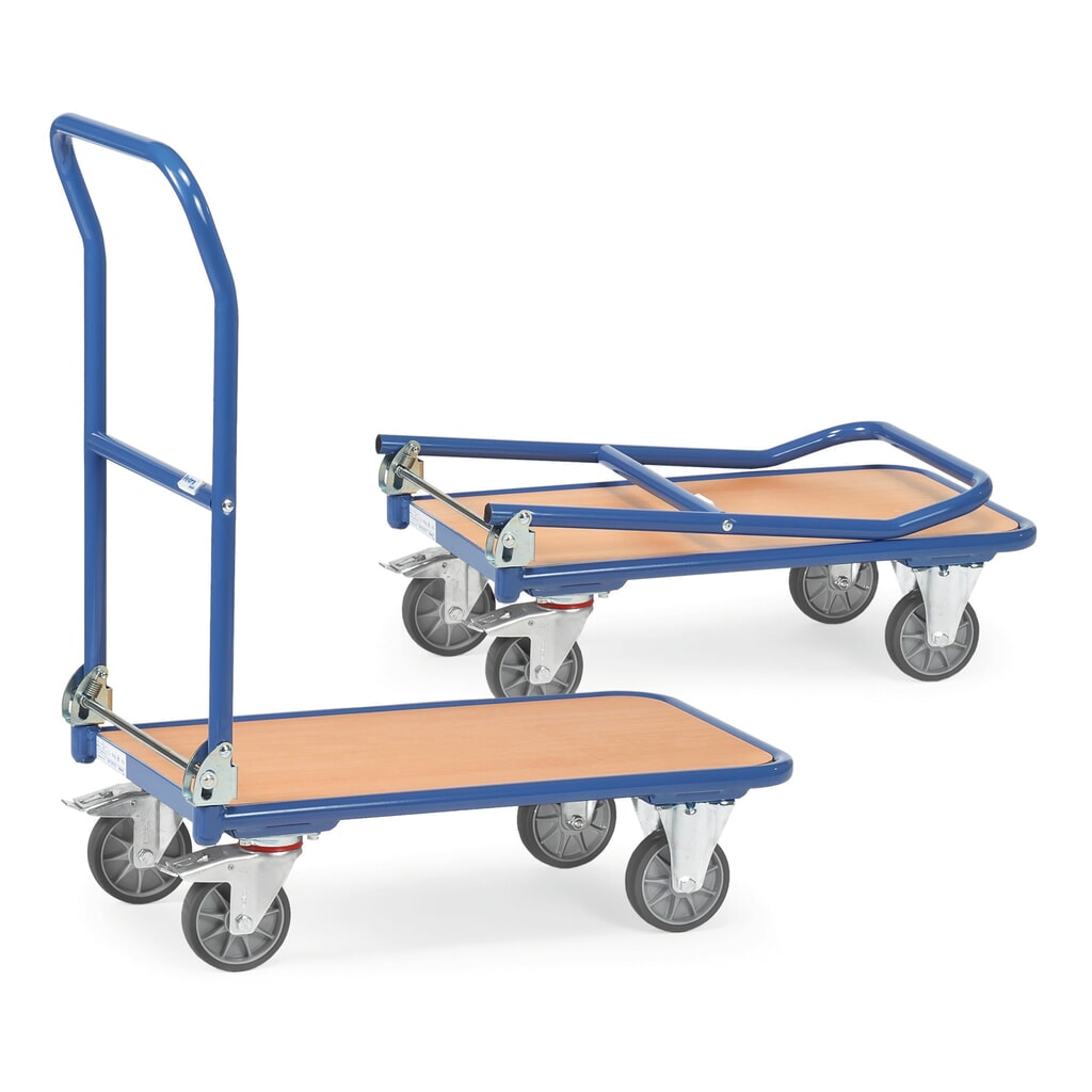 fetra® Plattformwagen mit Holzladefläche, Bügel klappbar, BxT 450 x 720 mm, TK 250 kg Produktabbildung: fetra® Plattformwagen mit Holzladefläche, Bügel klappbar, BxT 450 x 720 mm, TK 250 kg