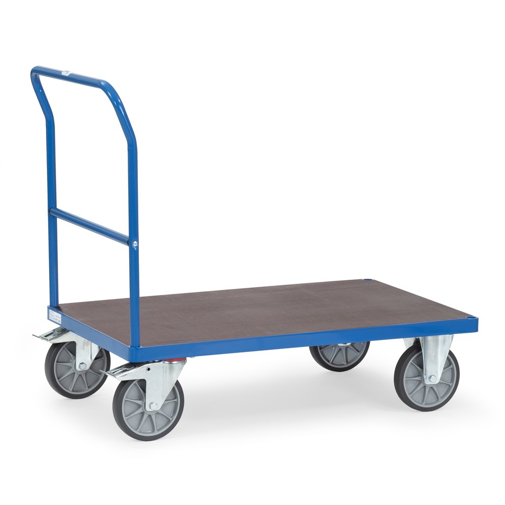 Produktabbildung: fetra® Plattformwagen mit Schiebebügel, rutschsichere Ladefläche BxT 500 x 850 mm, brillantblau