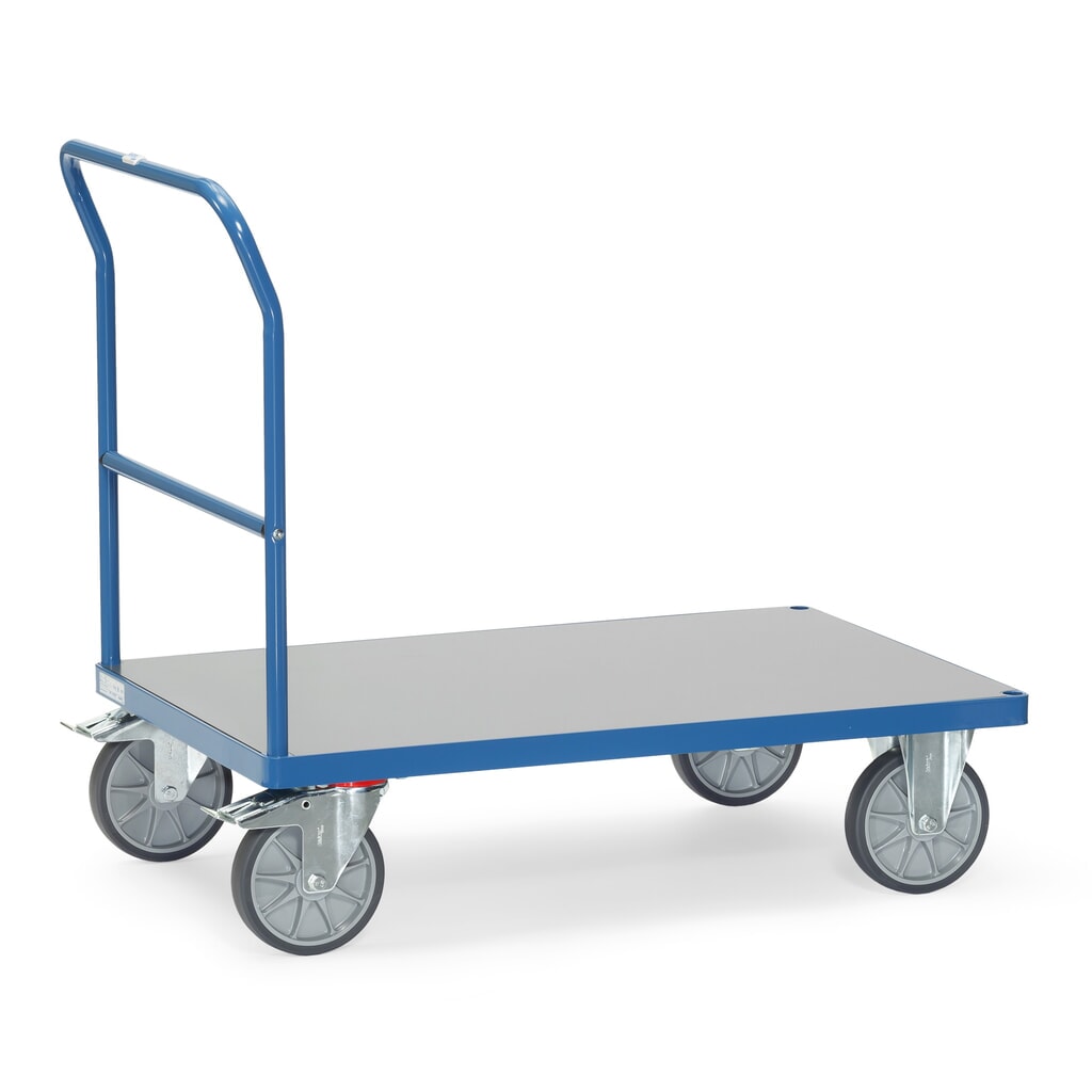fetra® Plattformwagen mit Schiebebügel, witterungsfeste Ladefläche BxT 600 x 1.000 mm, brillantblau Produktabbildung: fetra® Plattformwagen mit Schiebebügel, witterungsfeste Ladefläche BxT 600 x 1.000 mm, brillantblau