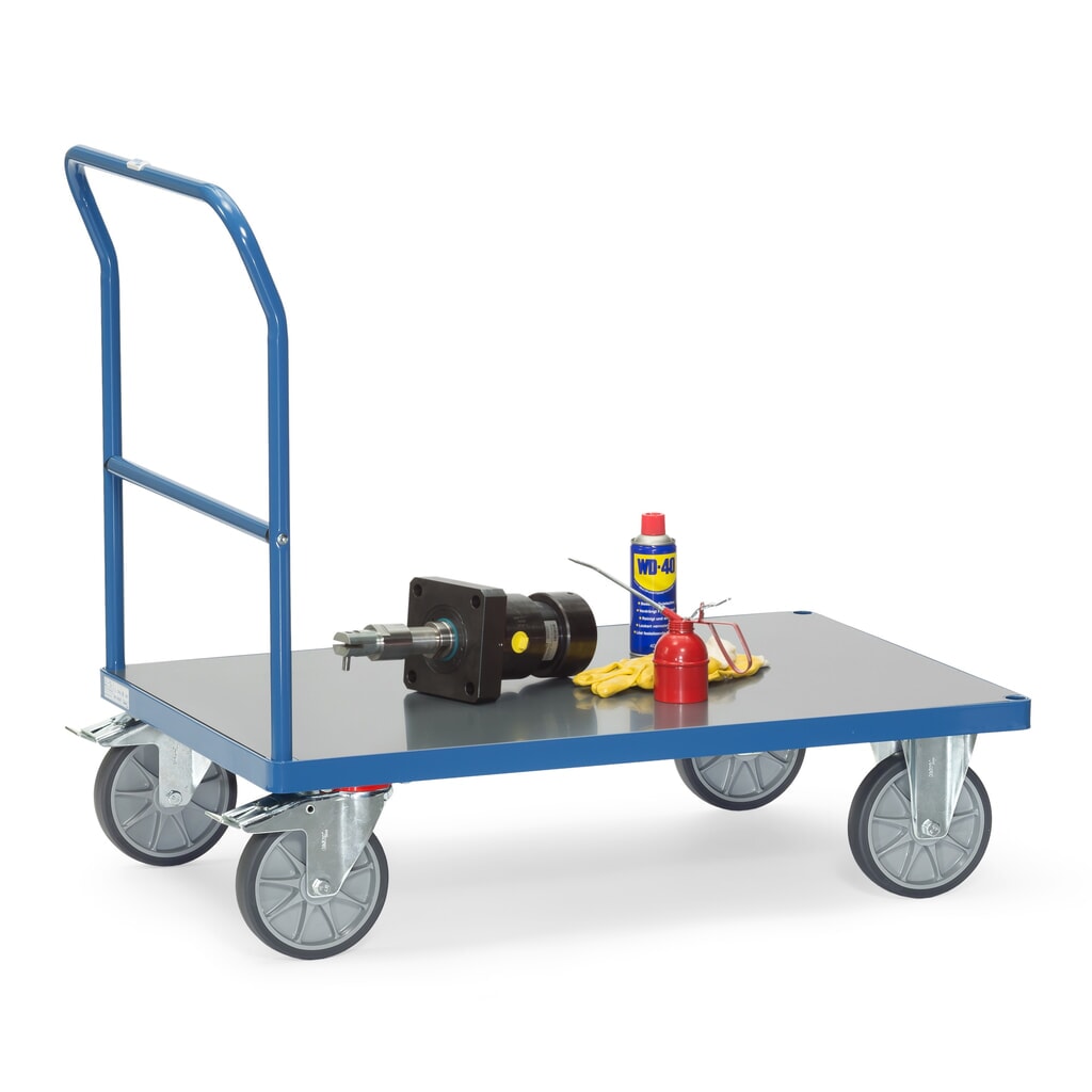 fetra® Plattformwagen mit Schiebebügel, witterungsfeste Ladefläche BxT 600 x 1.000 mm, brillantblau Produktabbildung Nr. 3: fetra® Plattformwagen mit Schiebebügel, witterungsfeste Ladefläche BxT 600 x 1.000 mm, brillantblau