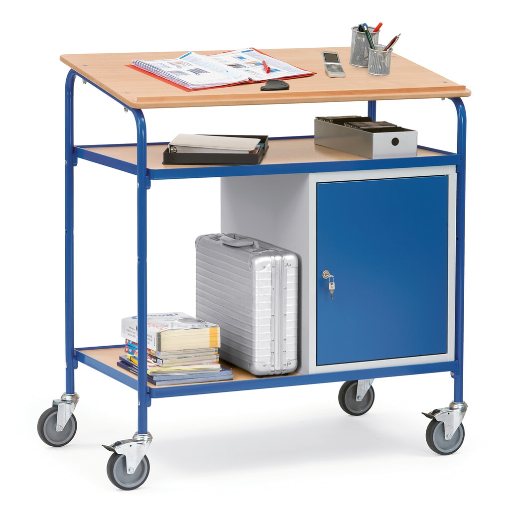 fetra® Rollpult, Tragkraft 100 kg, 2 Ablageböden, 1 Stahlschrank Produktabbildung Nr. 3: fetra® Rollpult, Tragkraft 100 kg, 2 Ablageböden, 1 Stahlschrank