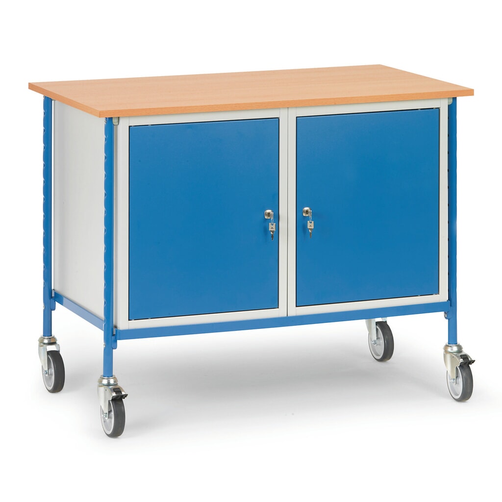 Produktabbildung: fetra® Rolltisch, Tagkraft 150 kg, 2 Stahlschränke