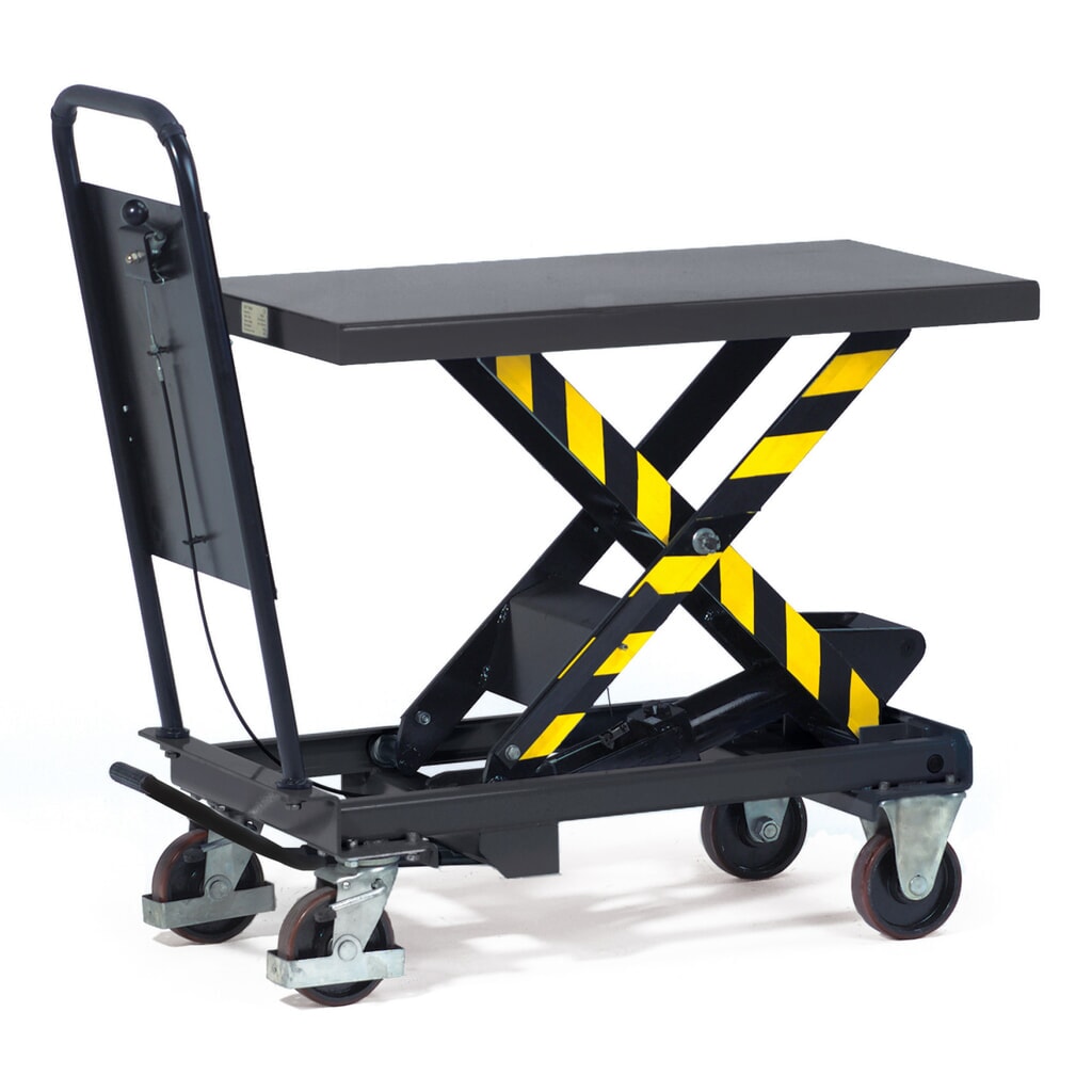 fetra® Scheren-Hubtischwagen mit Durchrutschsicherung, TK 500 kg, à 1.010 x 520 mm Produktabbildung: fetra® Scheren-Hubtischwagen mit Durchrutschsicherung, TK 500 kg, à 1.010 x 520 mm