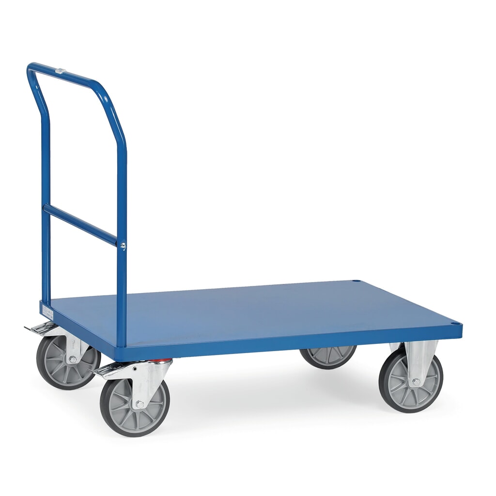 Produktabbildung: fetra® Schiebebügelwagen mit Blechplattform, HxBxL 948 x 509 x 975 mm, Tragkraft 500 kg