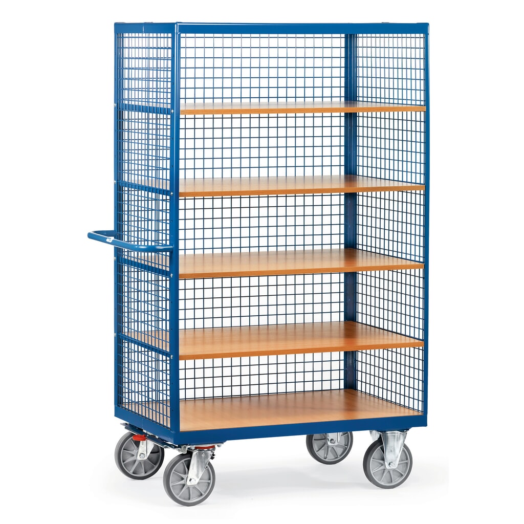 fetra® Schrankwagen, 3 Gitterwände, 5 Etagen à 1.000 x 680 mm Produktabbildung: fetra® Schrankwagen, 3 Gitterwände, 5 Etagen à 1.000 x 680 mm