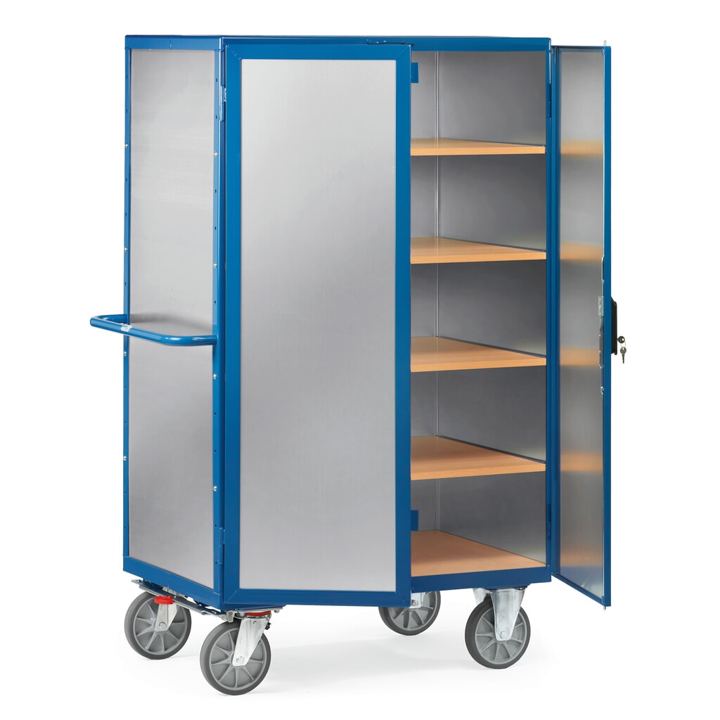 fetra® Schrankwagen, geschlossen, mit Doppelflügeltür, Alublech, 5 Etagen à 1.200 x 780 mm Produktabbildung: fetra® Schrankwagen, geschlossen, mit Doppelflügeltür, Alublech, 5 Etagen à 1.200 x 780 mm