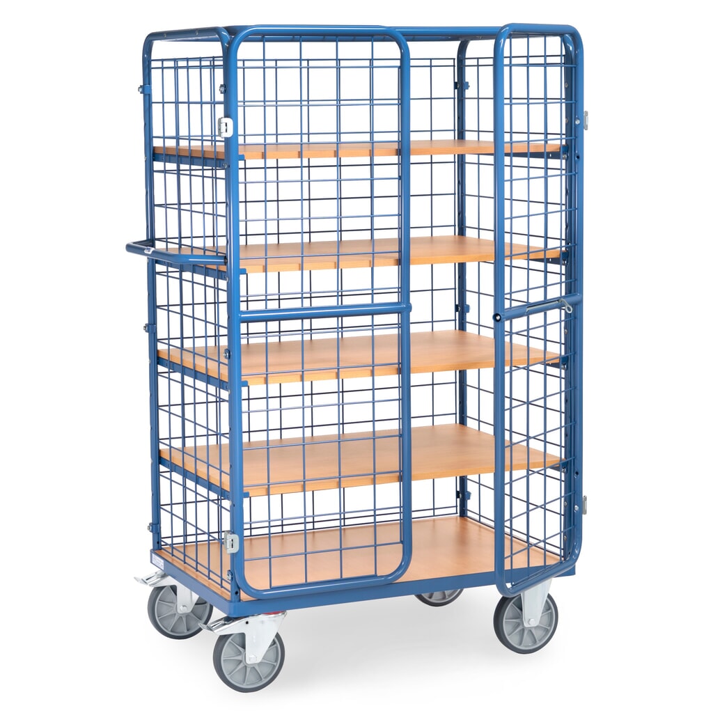 fetra® Schrankwagen, TK 600 kg, Gitterwände, mit Doppelflügeltür, 5 Etagen à 1.000 x 700 mm Produktabbildung: fetra® Schrankwagen, TK 600 kg, Gitterwände, mit Doppelflügeltür, 5 Etagen à 1.000 x 700 mm