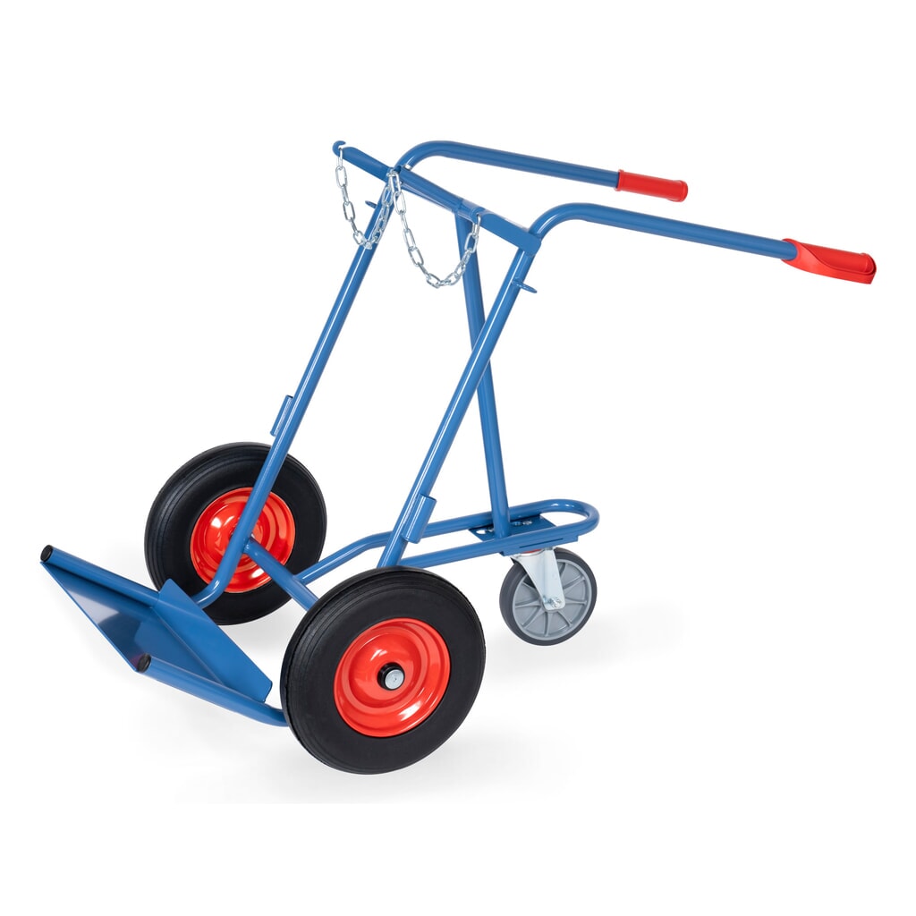 fetra® Stahlflaschen-Karre, für 2 Stahlflaschen à 40-50 Liter, Vollgummi-Bereifung, inkl. Stützrad Produktabbildung: fetra® Stahlflaschen-Karre, für 2 Stahlflaschen à 40-50 Liter, Vollgummi-Bereifung, inkl. Stützrad