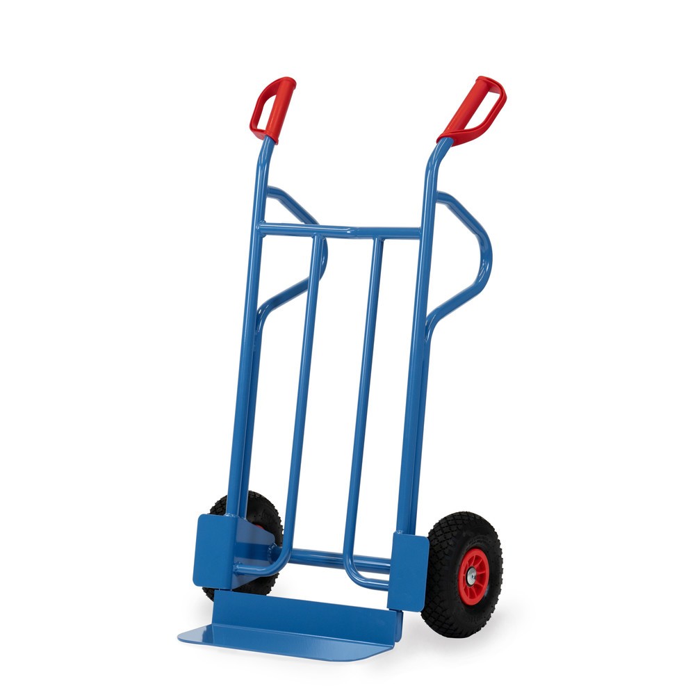 Produktabbildung: fetra® Stapelkarre, Höhe 1.200 mm, Tragkraft 350 kg, Schaufel BxT 450 x 150 mm, mit Ablagebügeln, PU-Bereifung