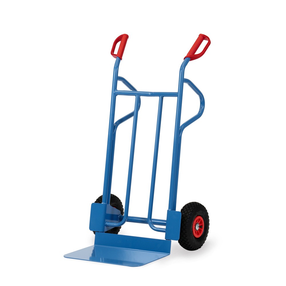 Produktabbildung: fetra® Stapelkarre, Höhe 1.200 mm, Tragkraft 350 kg, Schaufel BxT 480 x 300 mm, mit Ablagebügeln, Luft-Bereifung