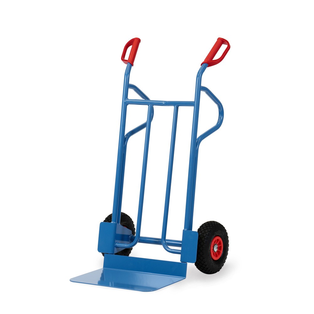 Produktabbildung: fetra® Stapelkarre, Höhe 1.200 mm, Tragkraft 350 kg, Schaufel BxT 480 x 300 mm, mit Ablagebügeln, PU-Bereifung