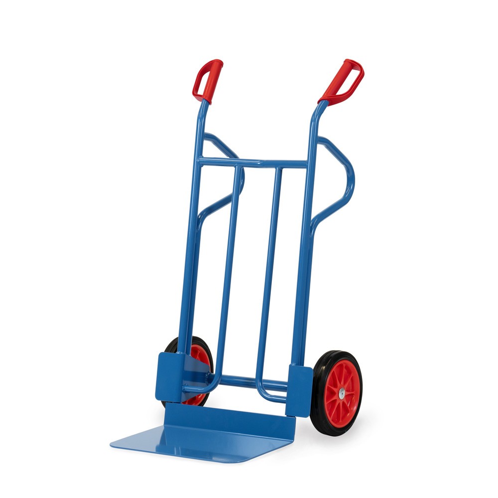 Produktabbildung: fetra® Stapelkarre, Höhe 1.200 mm, Tragkraft 350 kg, Schaufel BxT 480 x 300 mm, mit Ablagebügeln, Vollgummi-Bereifung