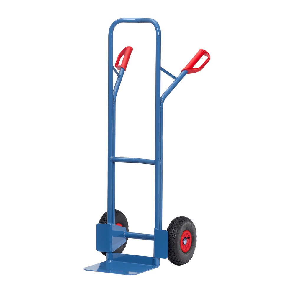 Produktabbildung: fetra® Stapelkarre, Höhe 1.300 mm, Tragkraft 300 kg, Schaufel BxT 320 x 250 mm, mit Querbügel oben, Luft-Bereifung