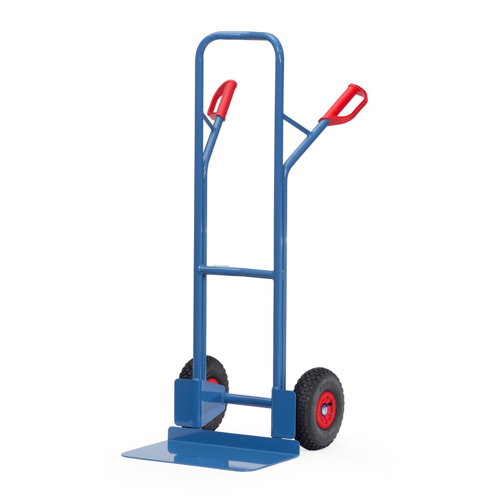 Produktabbildung: fetra® Stapelkarre, Höhe 1.300 mm, Tragkraft 300 kg, Schaufel BxT 480 x 300 mm, mit Querbügel oben, Luft-Bereifung