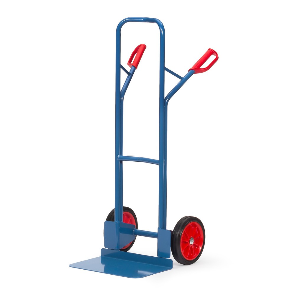 Produktabbildung: fetra® Stapelkarre, Höhe 1.300 mm, Tragkraft 300 kg, Schaufel BxT 480 x 300 mm, mit Querbügel oben, Vollgummi-Bereifung