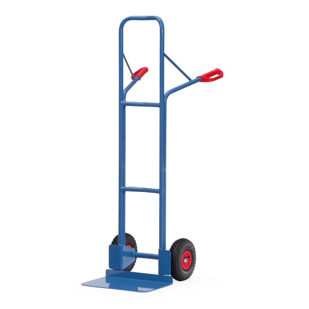 Produktabbildung: fetra® Stapelkarre, Höhe 1.600 mm, Tragkraft 300 kg, Schaufel BxT 480 x 300 mm, mit Querbügel oben, Luft-Bereifung
