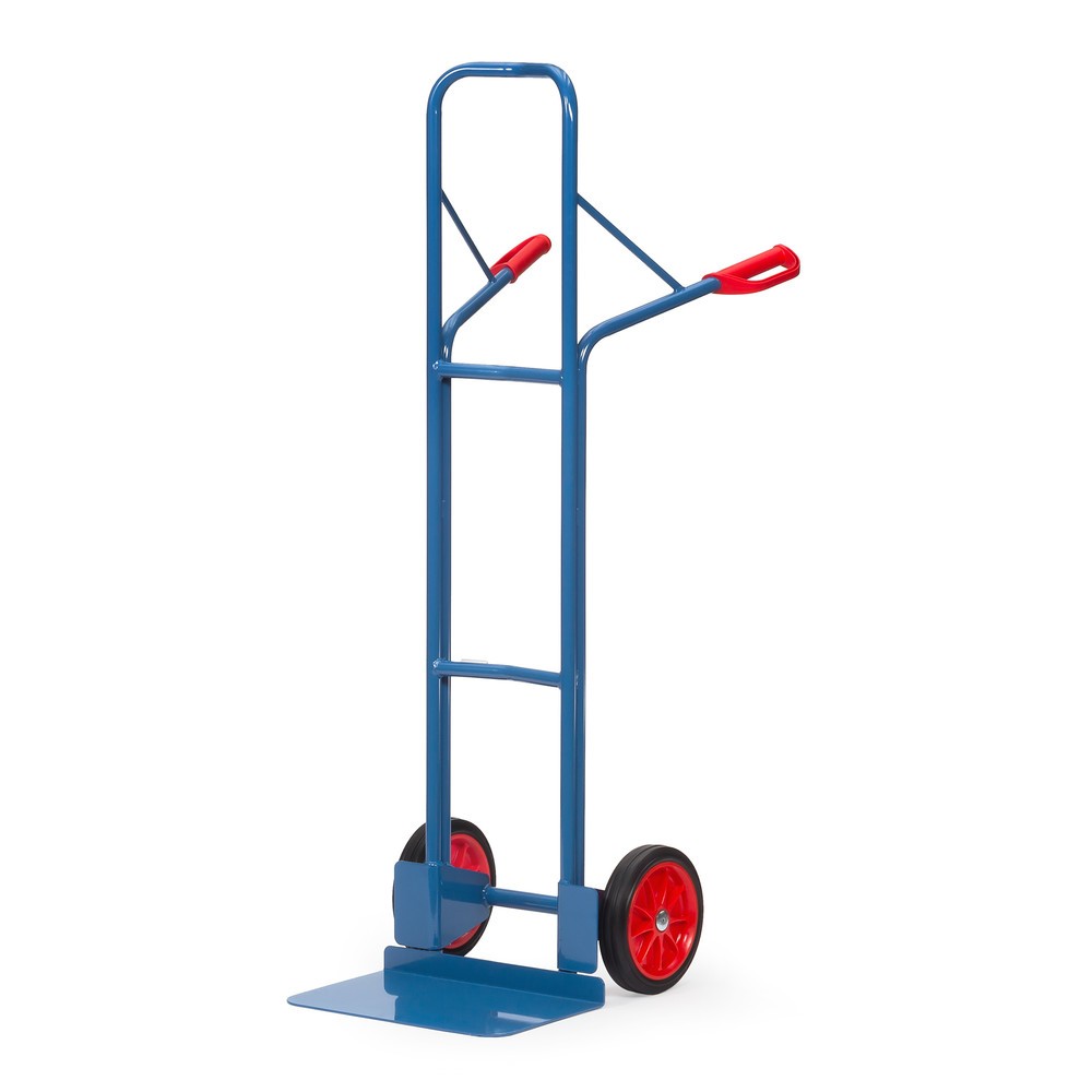 Produktabbildung: fetra® Stapelkarre, Höhe 1.600 mm, Tragkraft 300 kg, Schaufel BxT 480 x 300 mm, mit Querbügel oben, Vollgummi-Bereifung