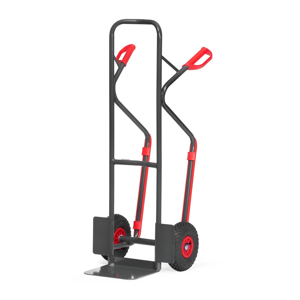 Produktabbildung: fetra® Stapelkarre, Tragkraft 300 kg, Schaufel BxT 320 x 250 mm, mit Gleitkufen, Luft-Bereifung, anthrazitgrau