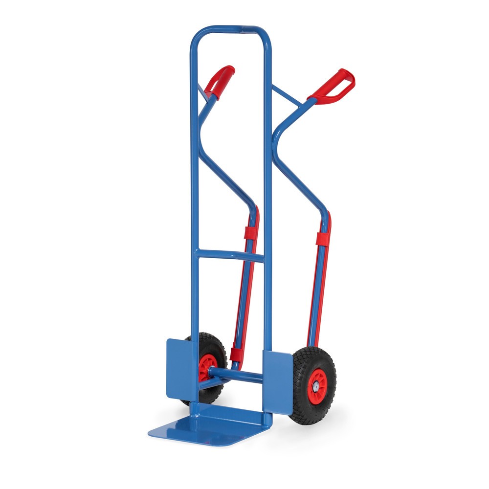 Produktabbildung: fetra® Stapelkarre, Tragkraft 300 kg, Schaufel BxT 320 x 250 mm, mit Gleitkufen, PU-Bereifung, brillantblau