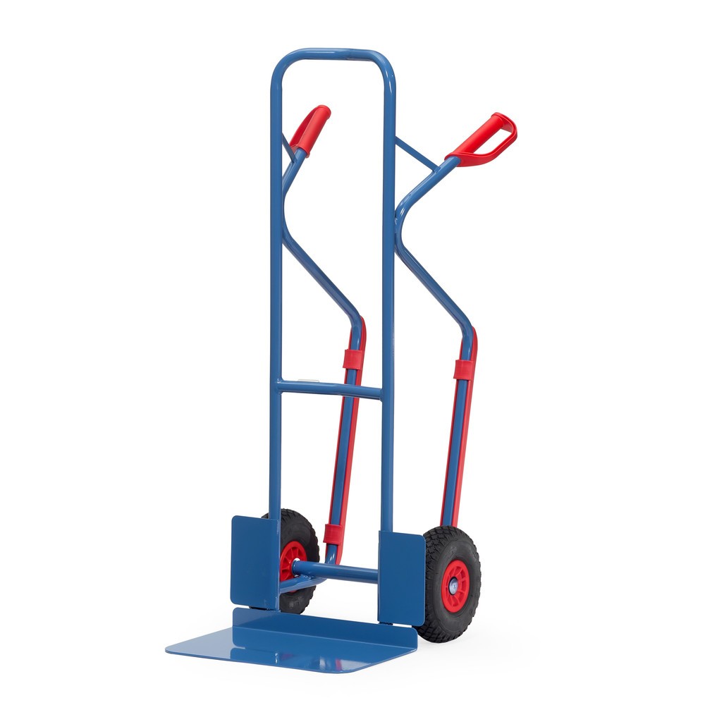 Produktabbildung: fetra® Stapelkarre, Tragkraft 300 kg, Schaufel BxT 480 x 300 mm, mit Gleitkufen, PU-Bereifung, brillantblau