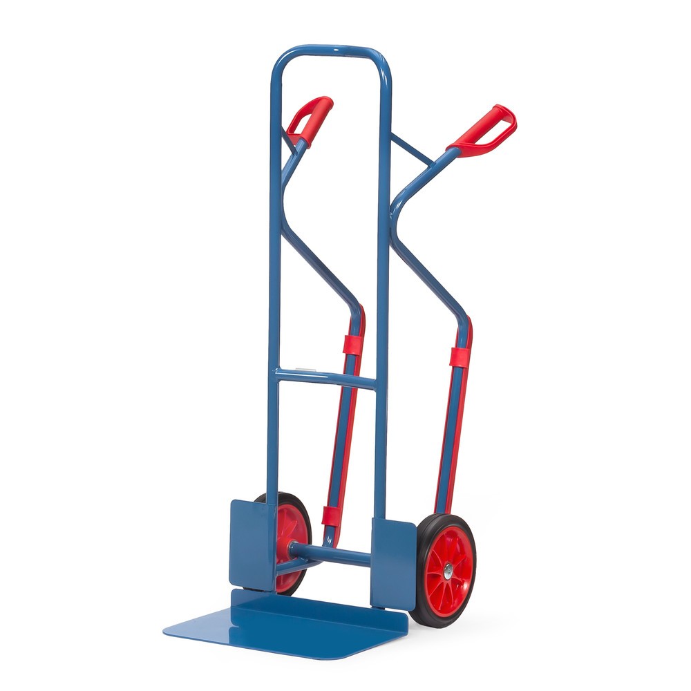 Produktabbildung: fetra® Stapelkarre, Tragkraft 300 kg, Schaufel BxT 480 x 300 mm, mit Gleitkufen, Vollgummi-Bereifung, brillantblau