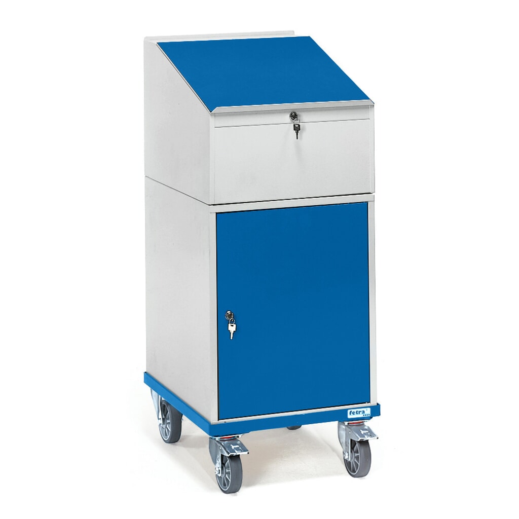 fetra® Stehpult, fahrbar, mit Flügeltürschrank