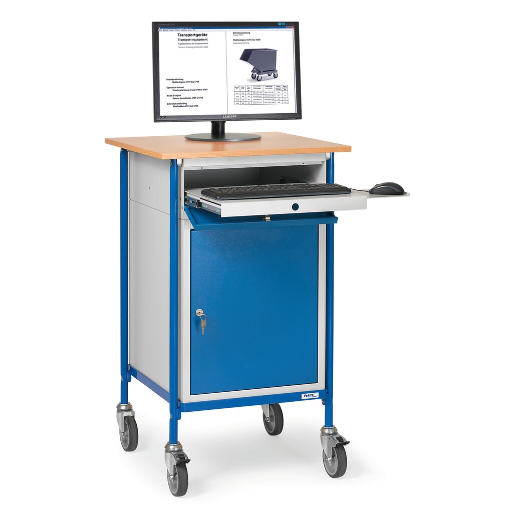 fetra® Rollpult Premium mit Schrank + Tastaturschublade, 1 fester + 2 verstellbare Böden Produktabbildung: fetra® Rollpult Premium mit Schrank + Tastaturschublade, 1 fester + 2 verstellbare Böden