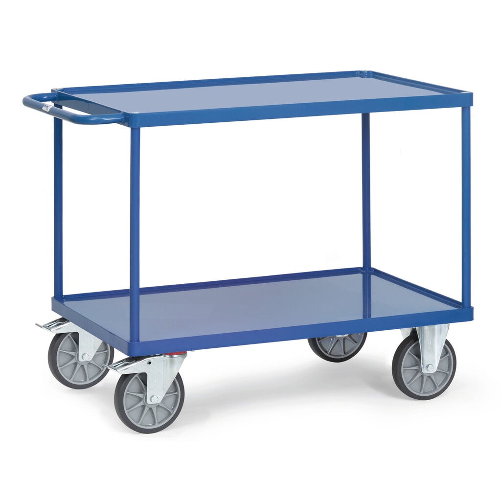 Produktabbildung: fetra® Tisch- und Montagewagen mit 2 Stahlblechwannen, Ladefläche 1.000 x 700 mm