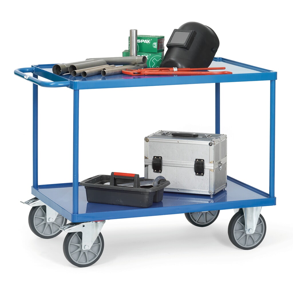 Produktabbildung Nr. 2: fetra® Tisch- und Montagewagen mit 2 Stahlblechwannen, Ladefläche 850 x 500 mm