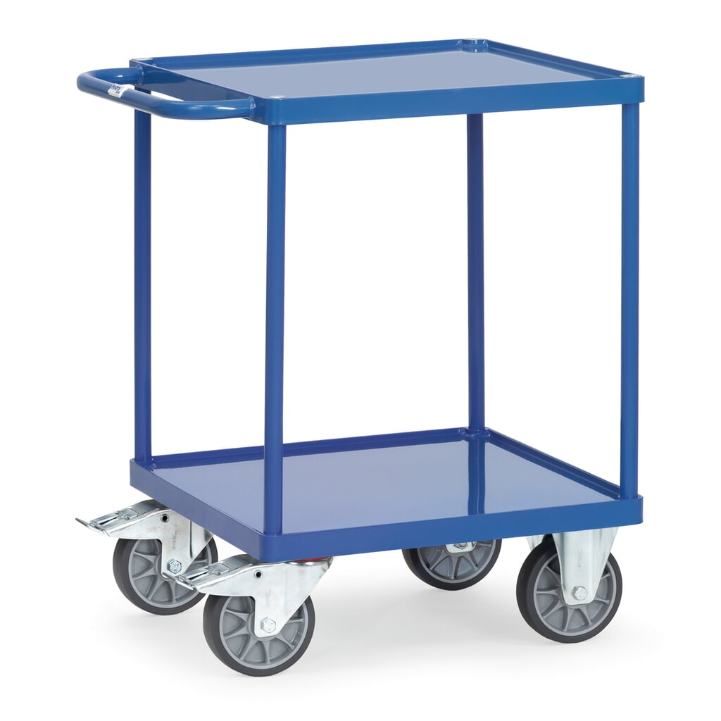 Produktabbildung: fetra® Tisch- und Montagewagen mit 2 Stahlblechwannen, Ladefläche 600 x 600 mm