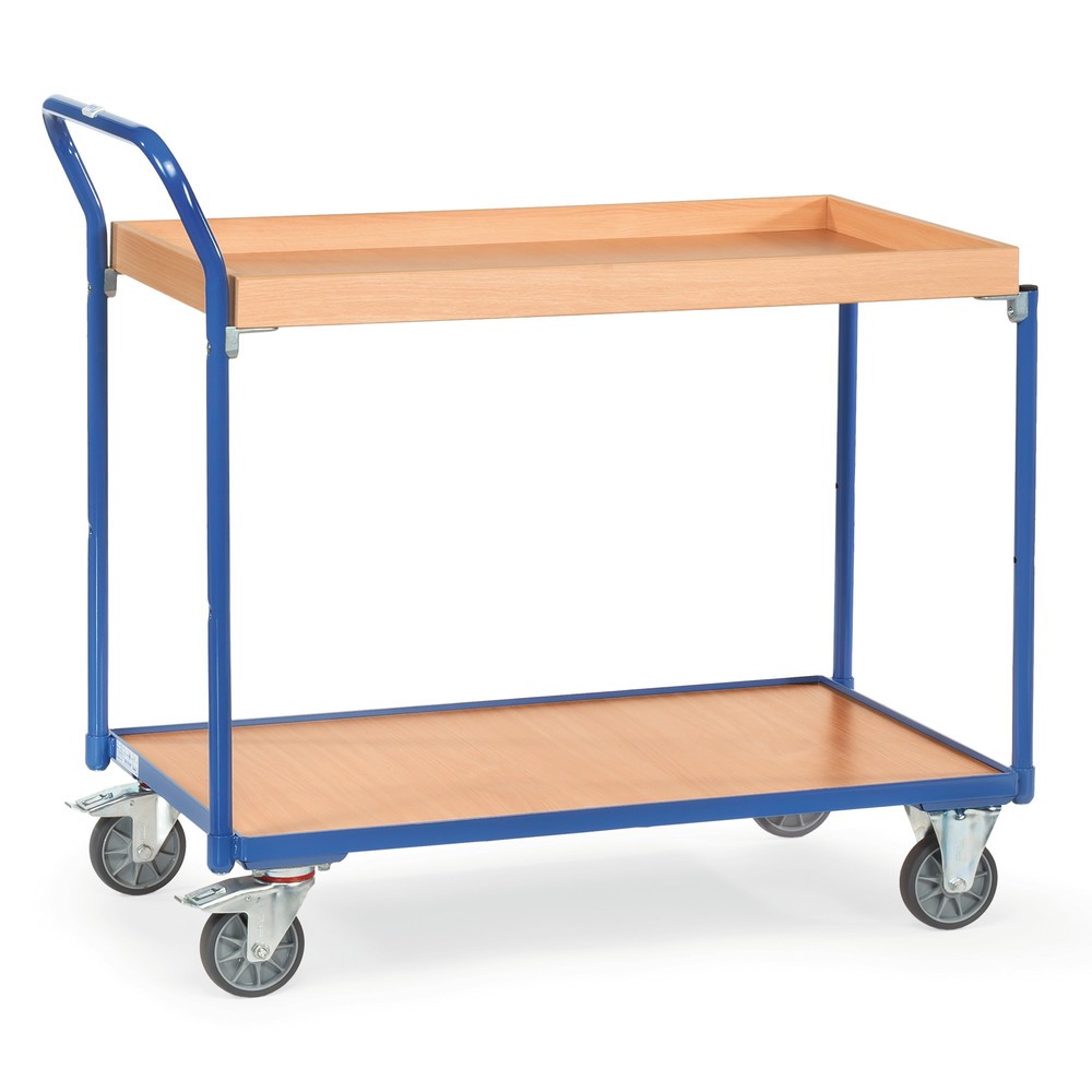 Produktabbildung: fetra® Tischwagen, 1 Holzboden + 1 Holzkasten à 850 x 500 mm, Höhe 1.030 mm