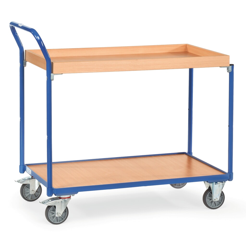 Produktabbildung: fetra® Tischwagen, 1 Holzboden + 1 Holzkasten à 850 x 500 mm, Höhe 1.030 mm