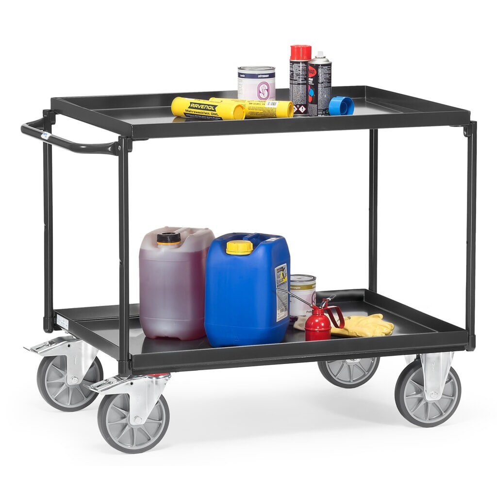 Produktabbildung Nr. 2: fetra® Tischwagen mit öldichten Wannen, 2 Etagen à 850 x 500 mm, waagerechter Bügel, anthrazitgrau