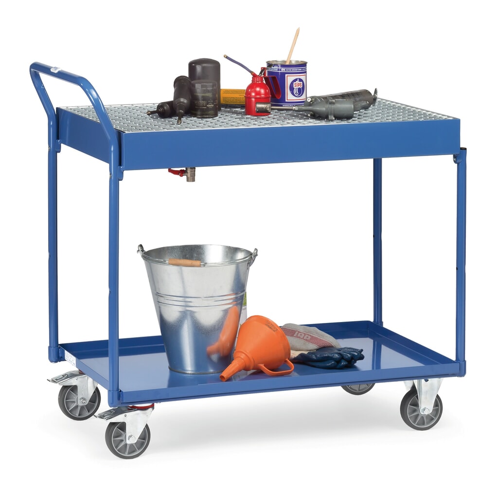 Produktabbildung Nr. 3: fetra® Tischwagen mit öldichten Wannen, Gitterrost und Ablaufhahn