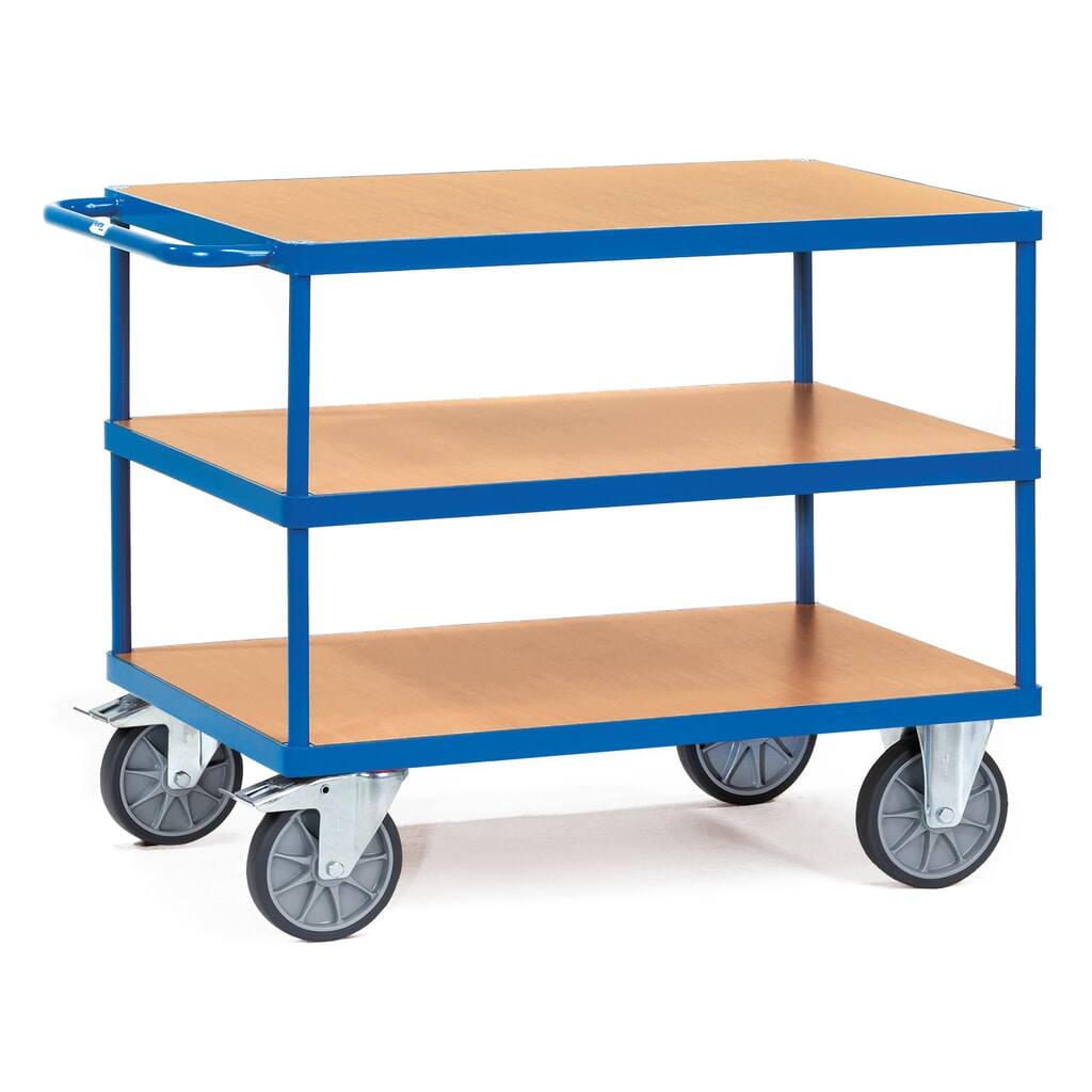 fetra® Schwerer Tisch- und Montagewagen, 3 Etagen à 500 x 850 mm Produktabbildung: fetra® Schwerer Tisch- und Montagewagen, 3 Etagen à 500 x 850 mm