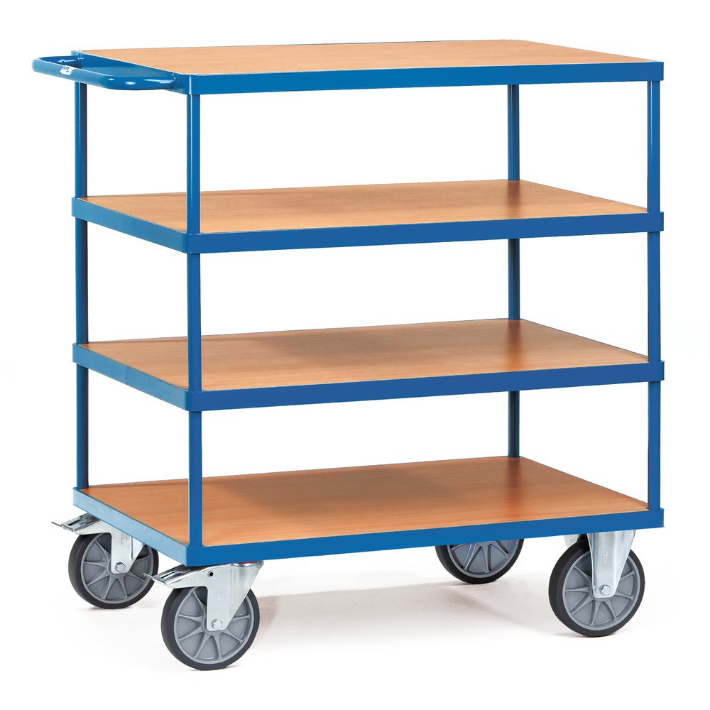 Produktabbildung: fetra® Tischwagen, TK 300 kg, 4 Etagen à 850 x 500 mm, waagerechter Schiebebügel