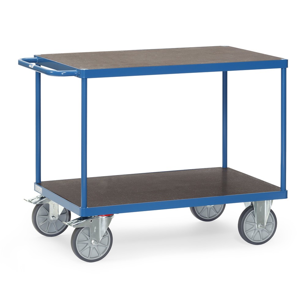 Produktabbildung: fetra® Schwerer Tisch- und Montagewagen, rutschsichere Ladefläche, 2 Etagen à 500 x 850 mm, brillantblau