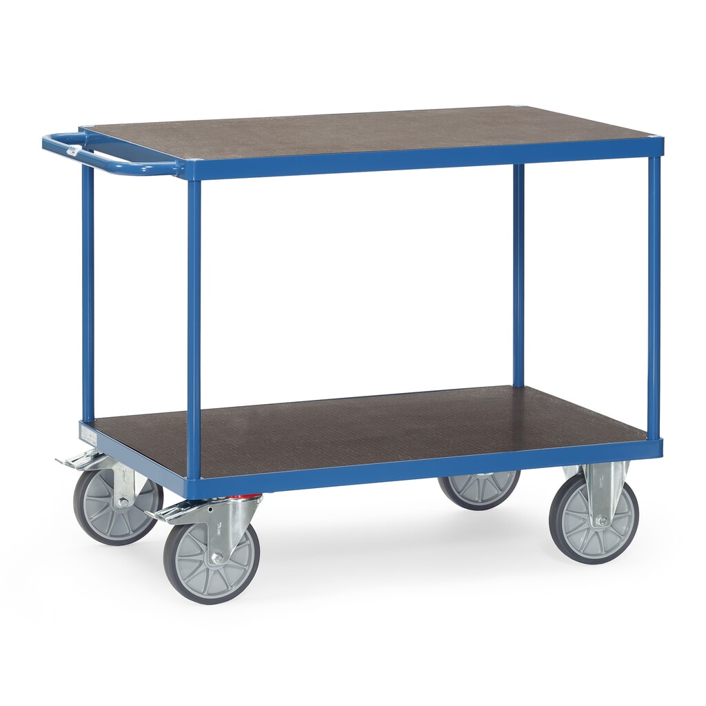 Produktabbildung: fetra® Schwerer Tisch- und Montagewagen, rutschsichere Ladefläche, 2 Etagen à 700 x 1.000 mm, brillantblau