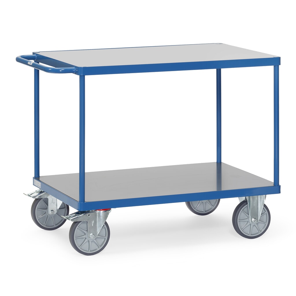 Produktabbildung: fetra® Schwerer Tisch- und Montagewagen, witterungsfeste Ladefläche, 2 Etagen à 700 x 1.000 mm, brillantblau